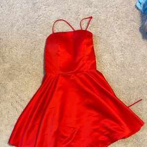 Red Satin Lace-back Dress
